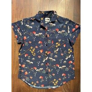The North Face Womens SML Short Sleeve Pacific Button Up Shirt Mushrooms Flowers